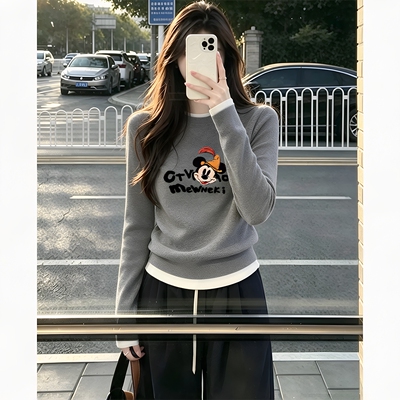 韩系ins设计感假两件德绒内搭t恤长袖女小众设计感时尚百搭上衣潮