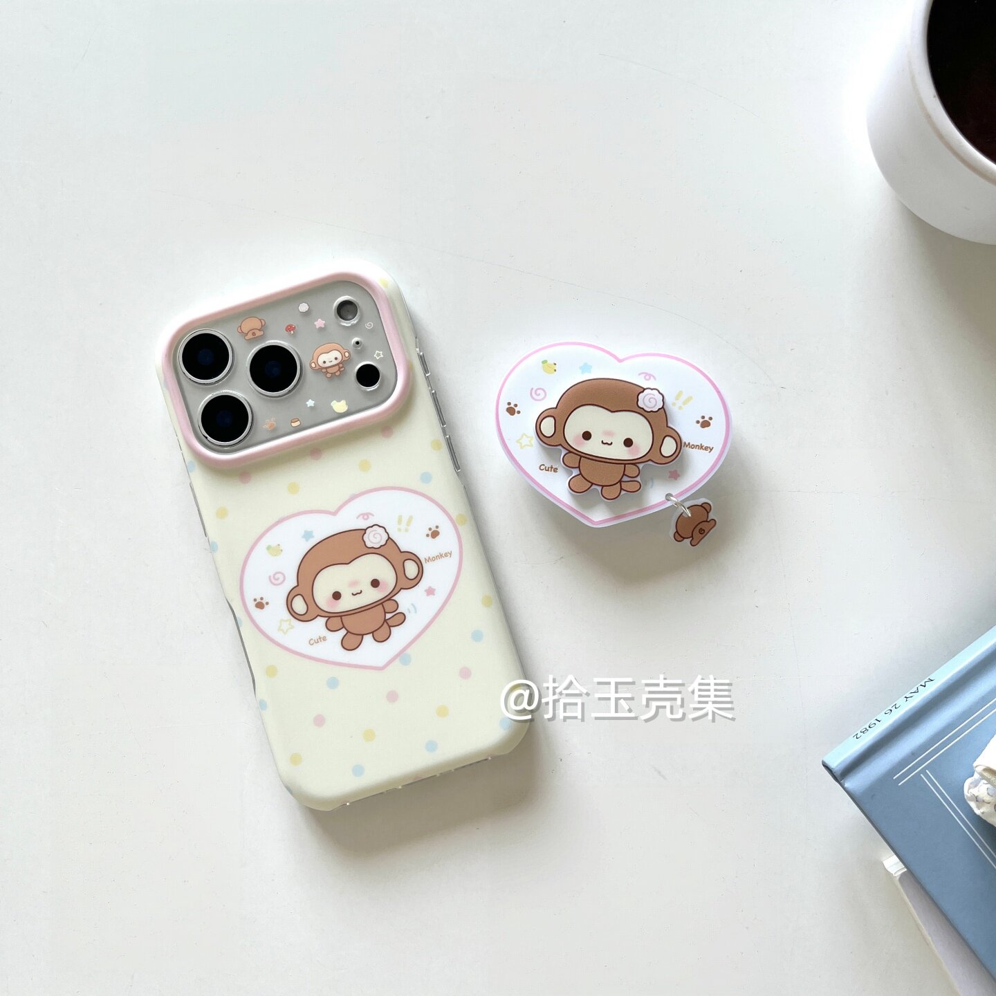 ins日韩可爱波点小猴子带支架适用苹果17手机壳iphone18promax高级感18pro保护壳创意17pm新款16防摔全包卡通