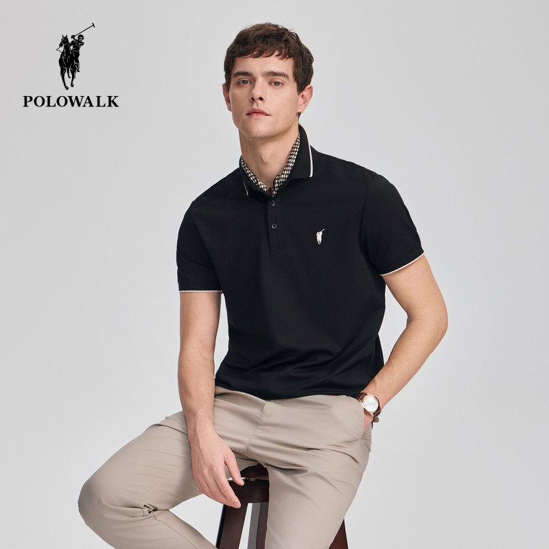 POLOWALK短袖男装POLO衫夏季商务简约修身透气经典男款POLO领T恤图片