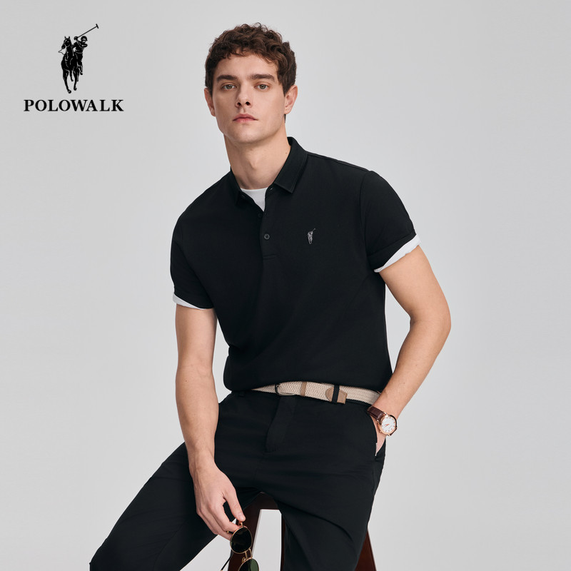 POLOWALK短袖男装POLO衫夏季简约商务正装纯色经典男款翻领T恤图片