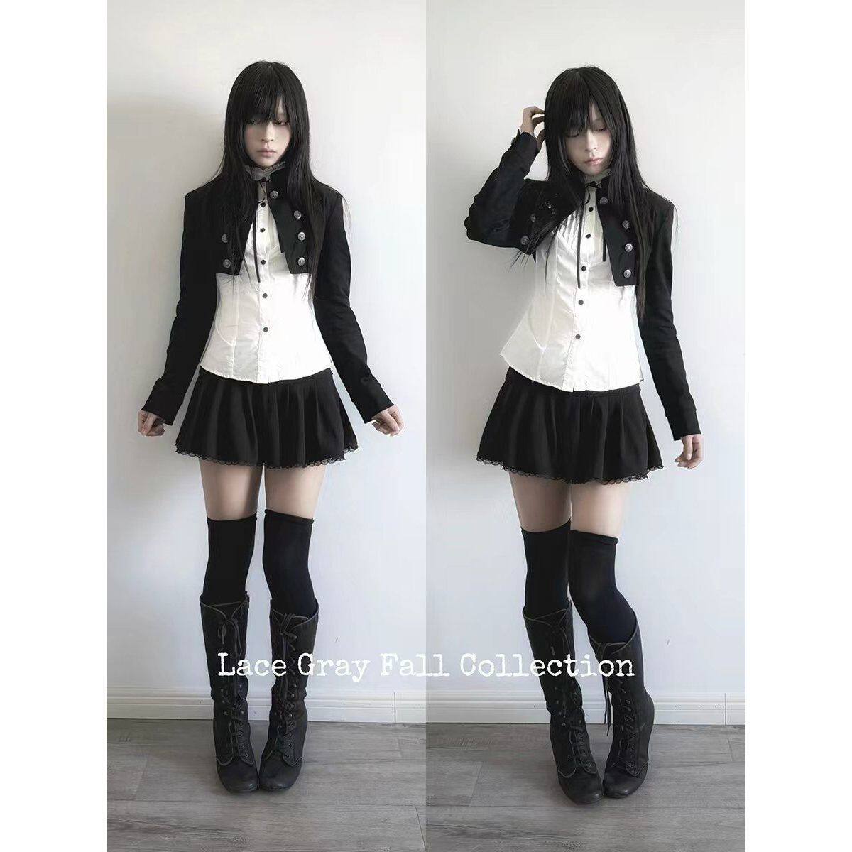 失意女爵日系暗黑古早感内搭+外套+半裙套装小众甜酷风显瘦三件套