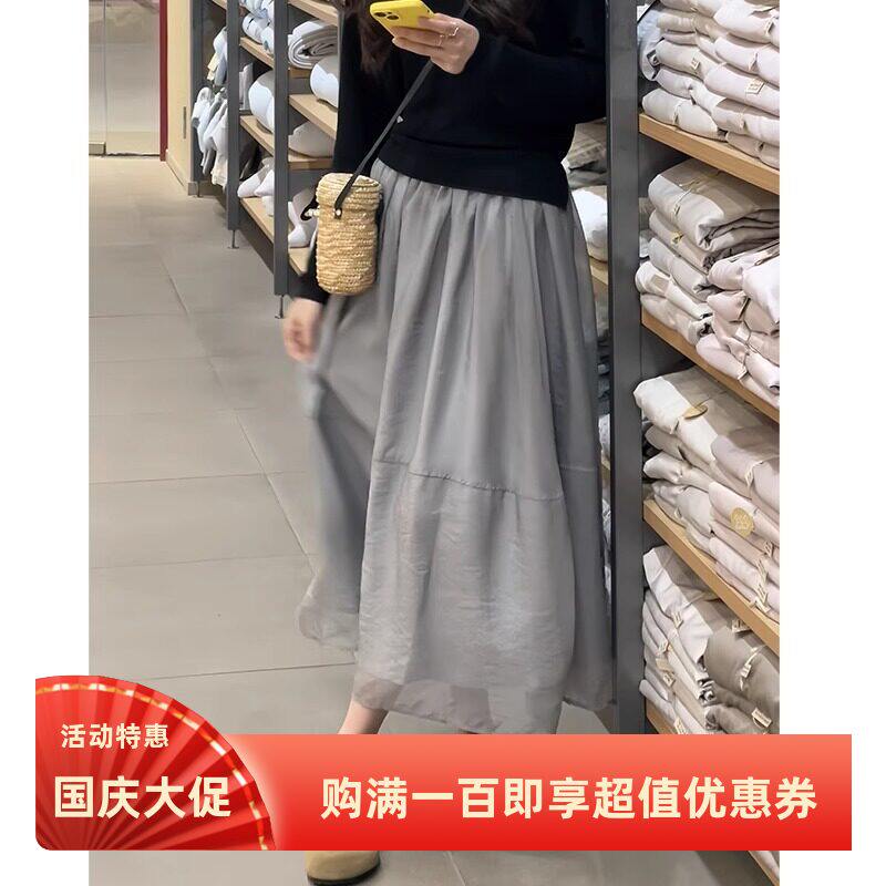 灰色雪纺半身裙女夏季2025新款小个子高腰显瘦a字裙法式气质纱裙