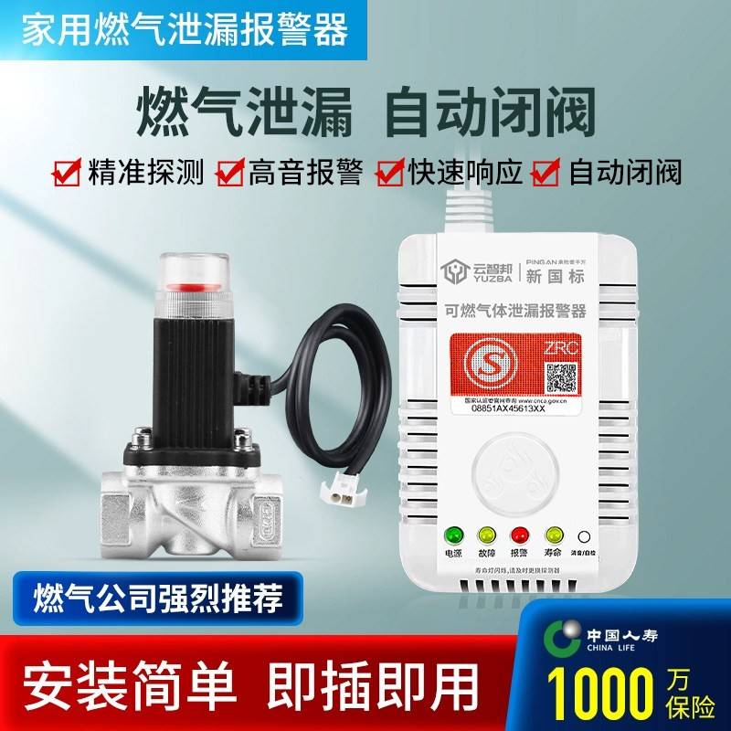 天然气报警器家用燃气泄漏自动切断阀厨房可燃气体泄露漏气电磁阀