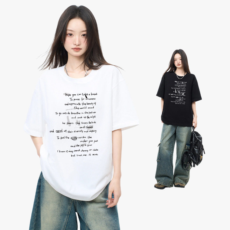 夏季韩版纯棉字母印花短袖t恤女宽松百搭学生ins风潮流上衣打底衫