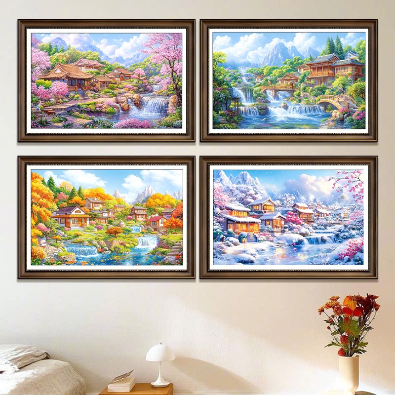 春夏秋冬明清古典山水风景十字绣套件中式画客厅卧室手工刺绣挂画