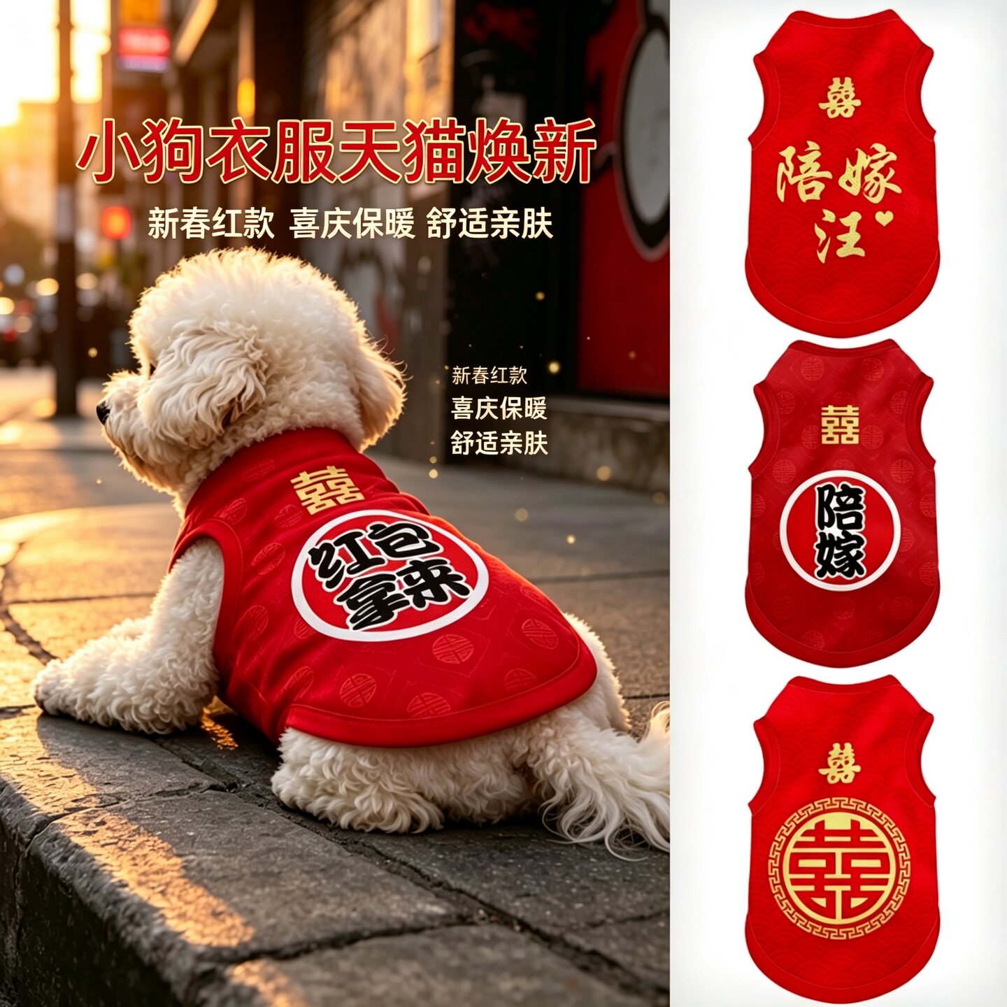结婚喜字猫狗背心防掉毛