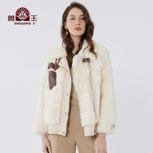 兽王海宁狐狸毛皮草 真皮皮衣绵羊皮皮毛一体外套女大衣 年新款