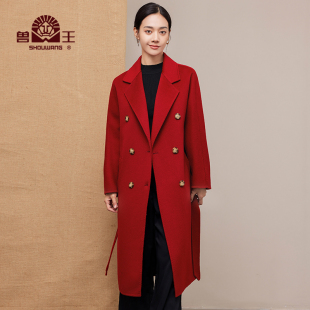 领双面尼皮草大衣 西装 秋冬新款 女士%羊毛毛呢大衣长款