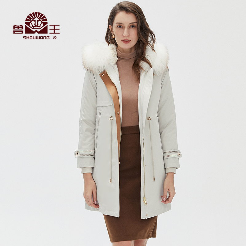兽王女士长款兔毛皮内胆派克服