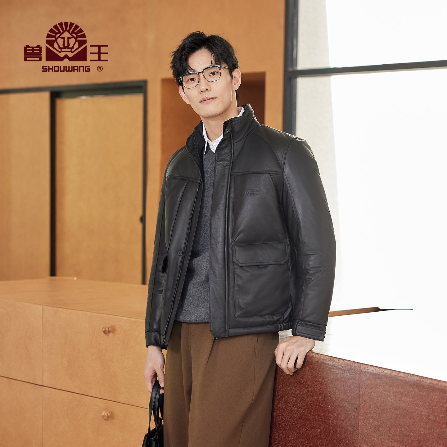 兽王2025新款秋冬款男士真皮羽绒服时尚皮衣牛皮羽绒立领外套休闲