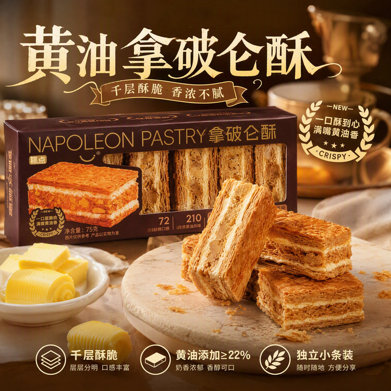 10盒拿破仑千层酥法式糕点心下午茶核桃仁黄油层层香酥零食超值