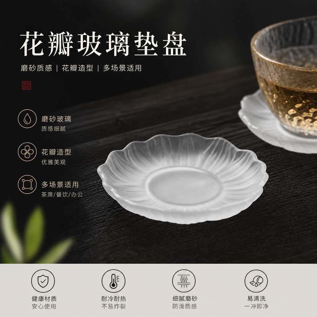 即素 磨砂玻璃花瓣壶承创意干泡盘精致高端琉璃壶垫禅意莲花托盘