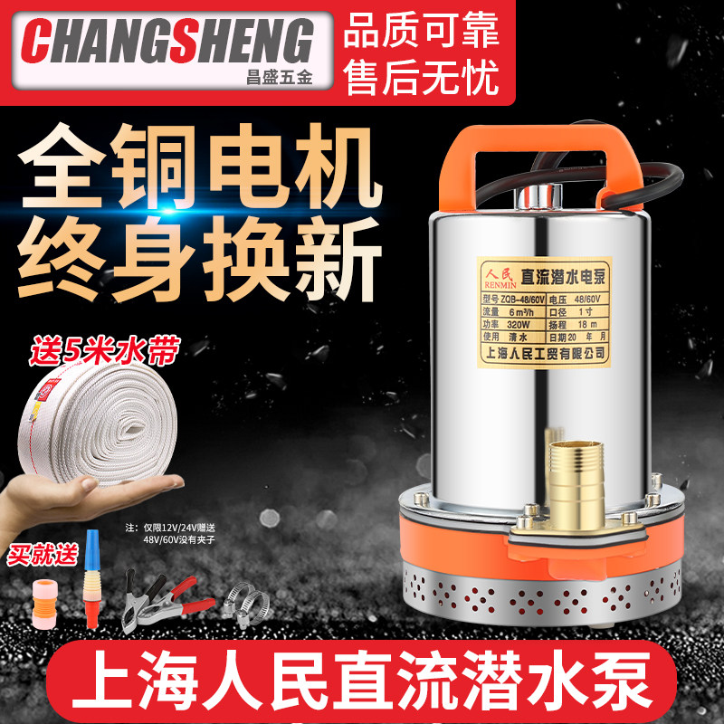 上海人民直流潜水泵 电动车电瓶抽水泵 12V至72V不锈钢电泵