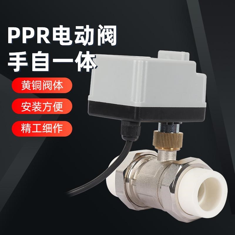 PPR电动球阀两线常开常闭220Vdc24V带手动式铜电动水阀开关电磁阀