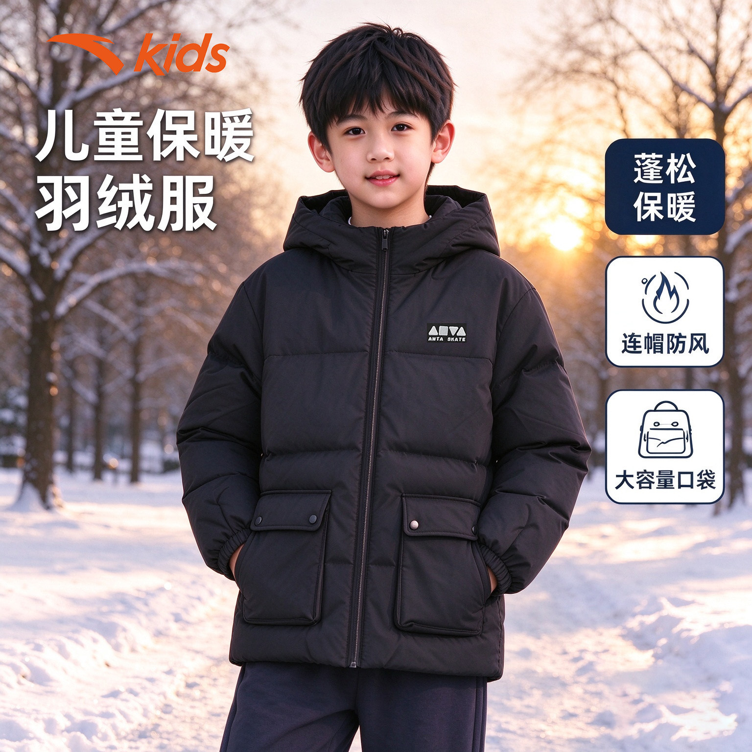 安踏男童冬季新款速暖羽绒服