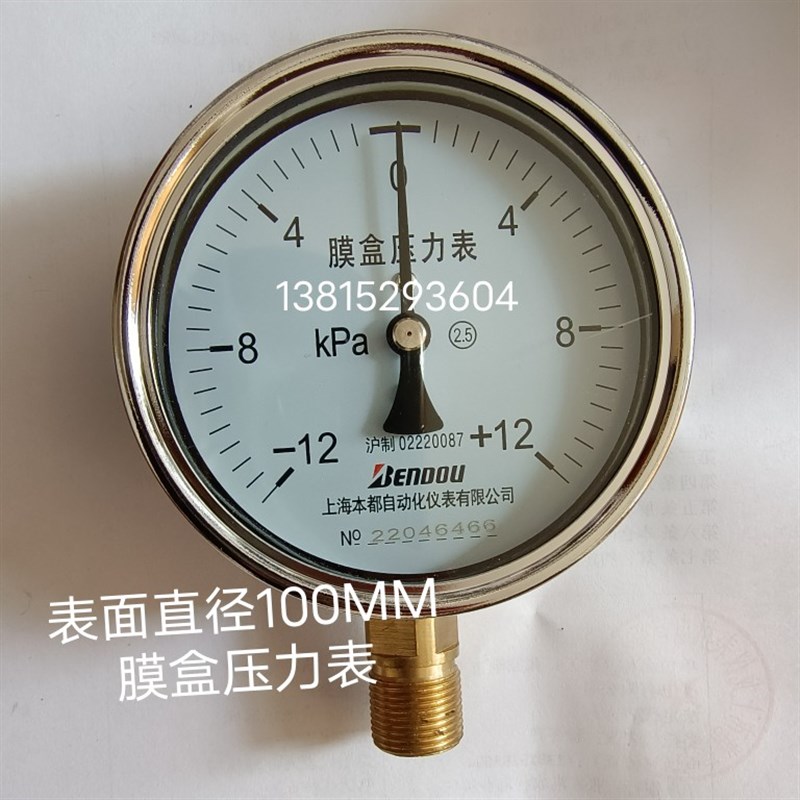 YE100 瓦斯正负微压力表真空表膜盒表16千帕-12-12kpa 上海本都