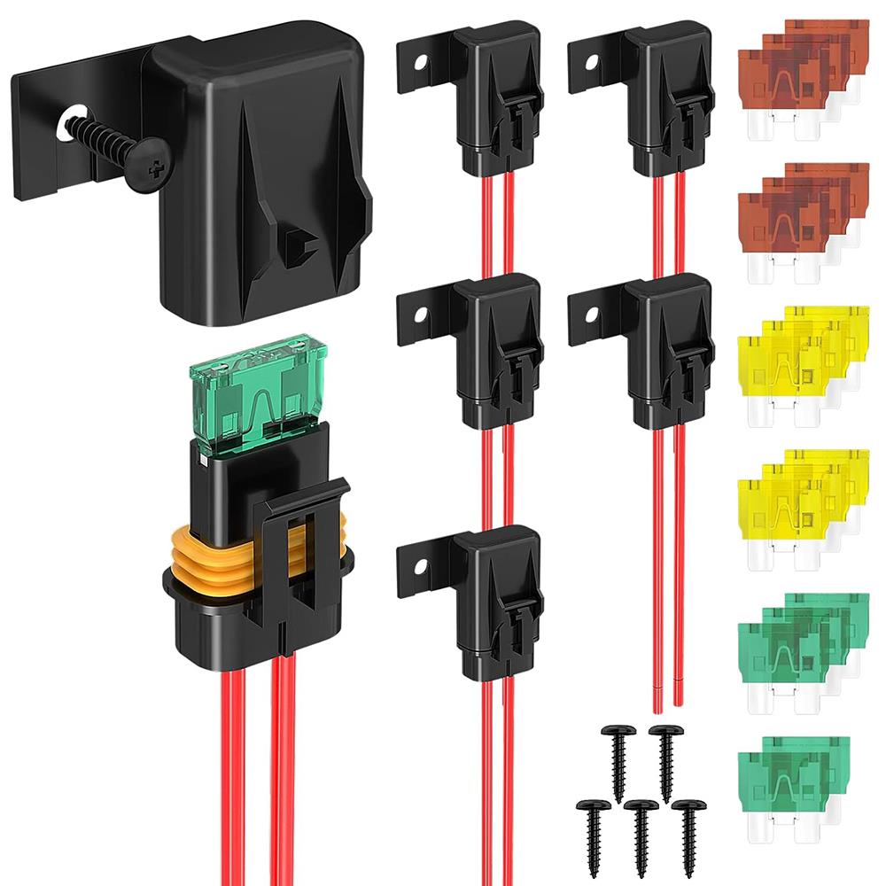 6套 12AWG 20-40A 中号汽车内联保险丝防水支架直列刀片保险丝座