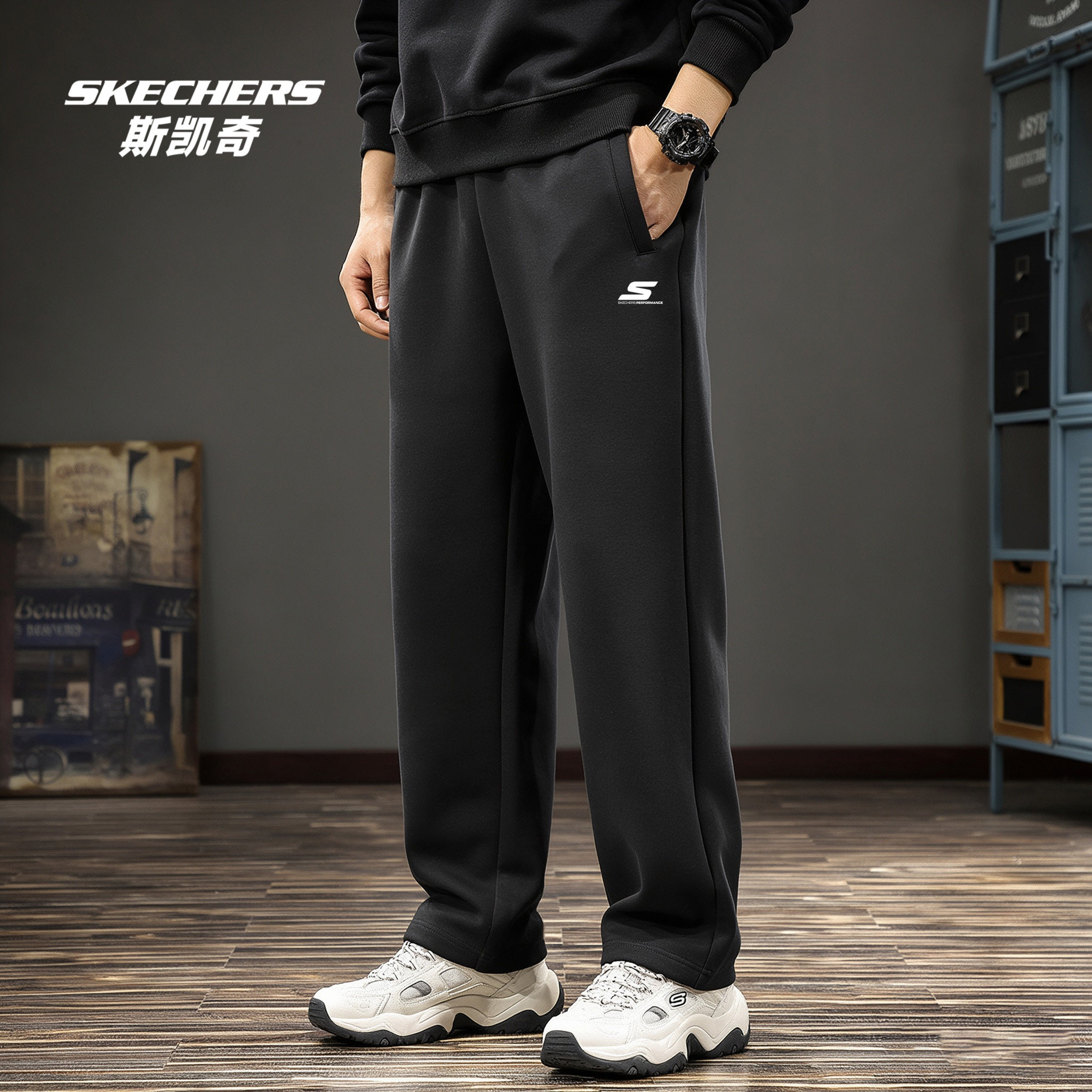Skechers/斯凯奇直筒裤子秋季新款男裤休闲长裤青少年针织运动裤