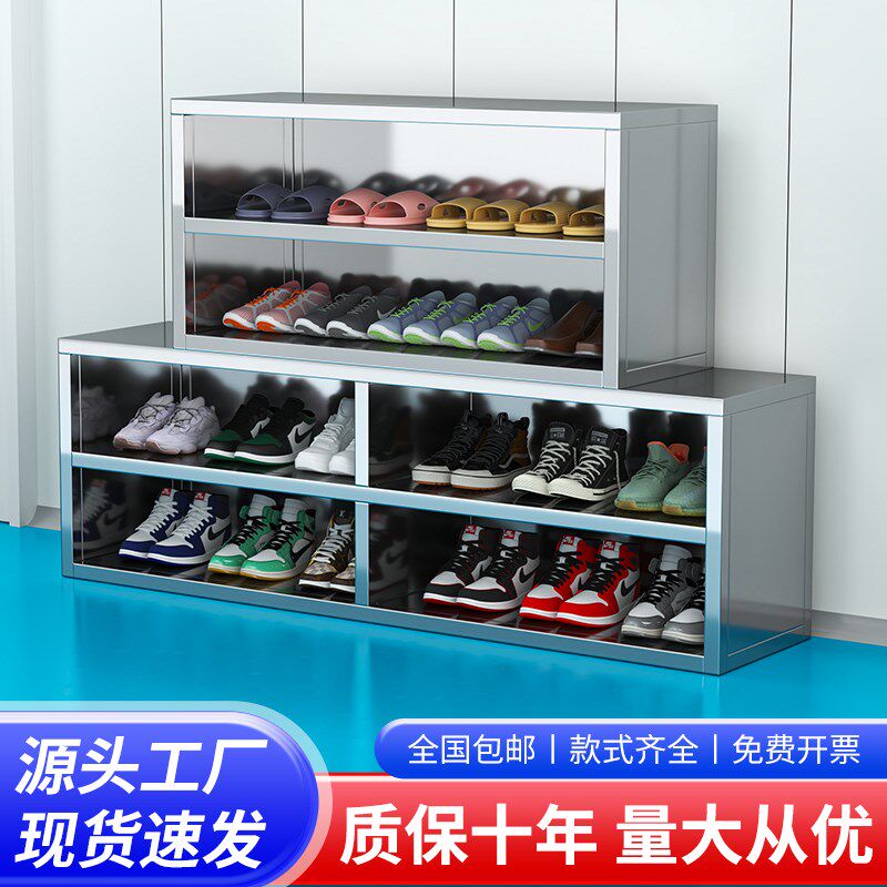 不锈钢双层开口换鞋柜食品厂无尘车间实验室靠墙长条凳阴阳面鞋柜