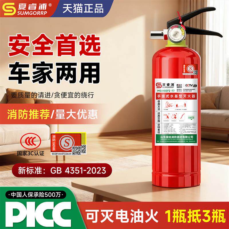 车用灭火器手提式水基型灭火器消防器材套装新国标家用消防灭火器