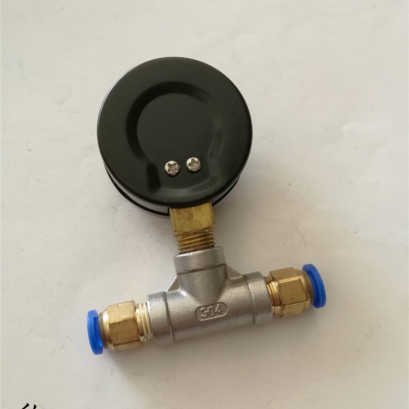 气管压力表测压表1.6mpa/16kg三通气压表8mm气管接头两头插管软管图片