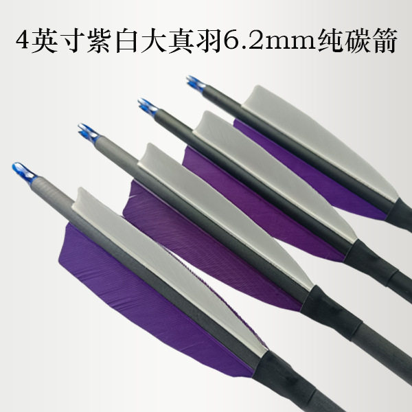 新品4英寸紫白真羽6.2mm纯碳箭射箭弓箭反曲复合弓箭支射箭馆专用