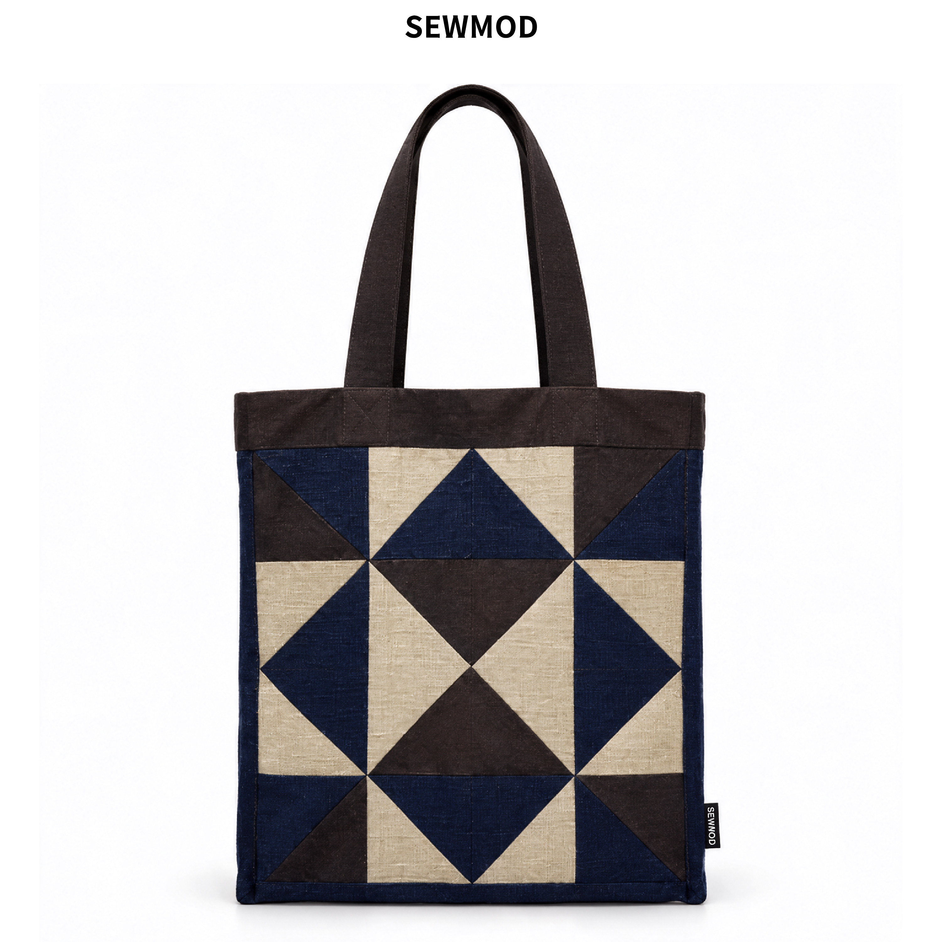 SEWMOD/绣墨手工多色拼接 匹马棉挎包女包 几何图案简约单肩包