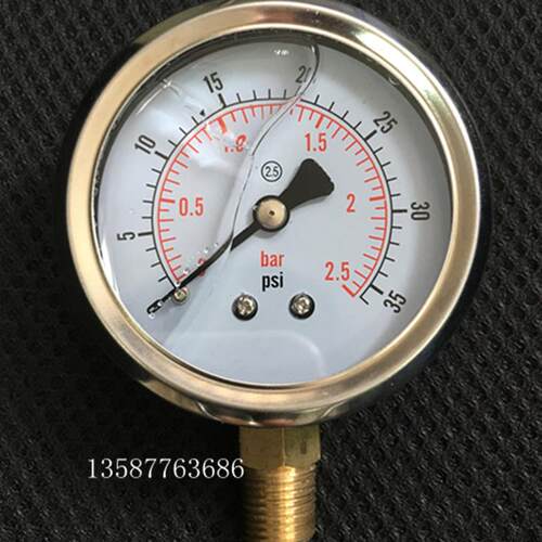 径向耐震压力表2.5bar充油防震压力表35psi气压表15kg油压200psi