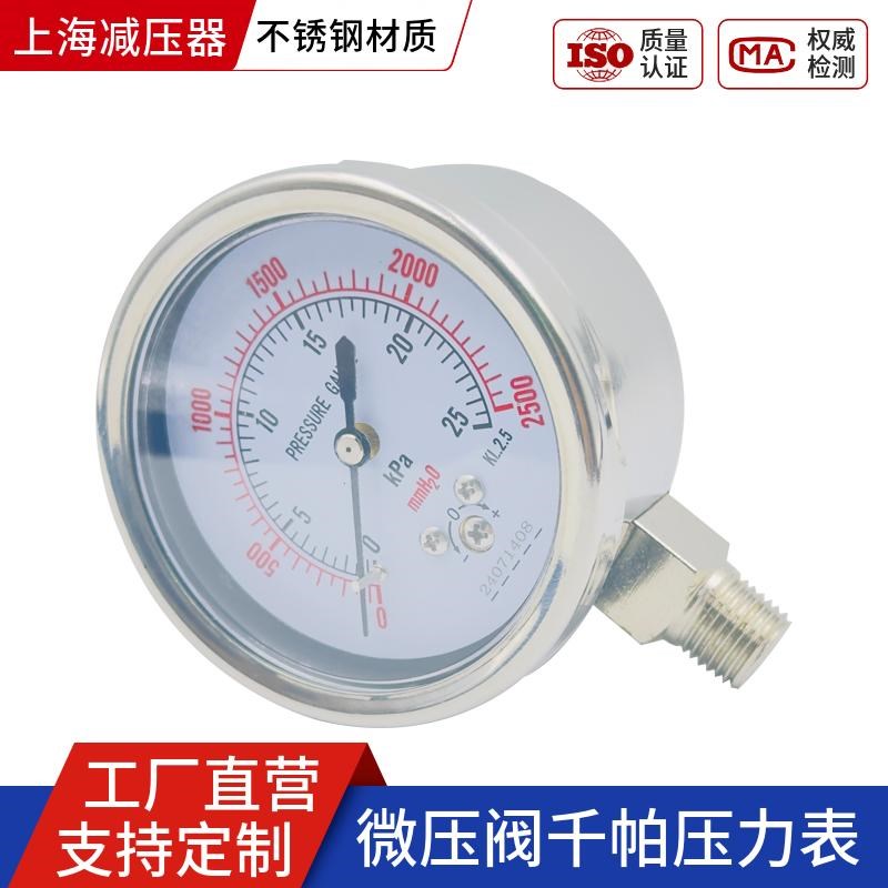 不锈钢膜盒压力表KPa千帕表YE-60BF天然气微压阀专用表npt1/4上海