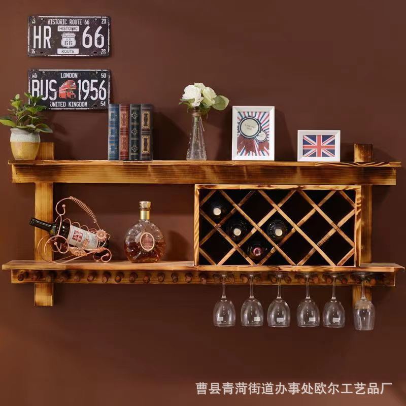现代实木酒架墙上酒柜壁挂红酒架餐厅置物架时尚展示架