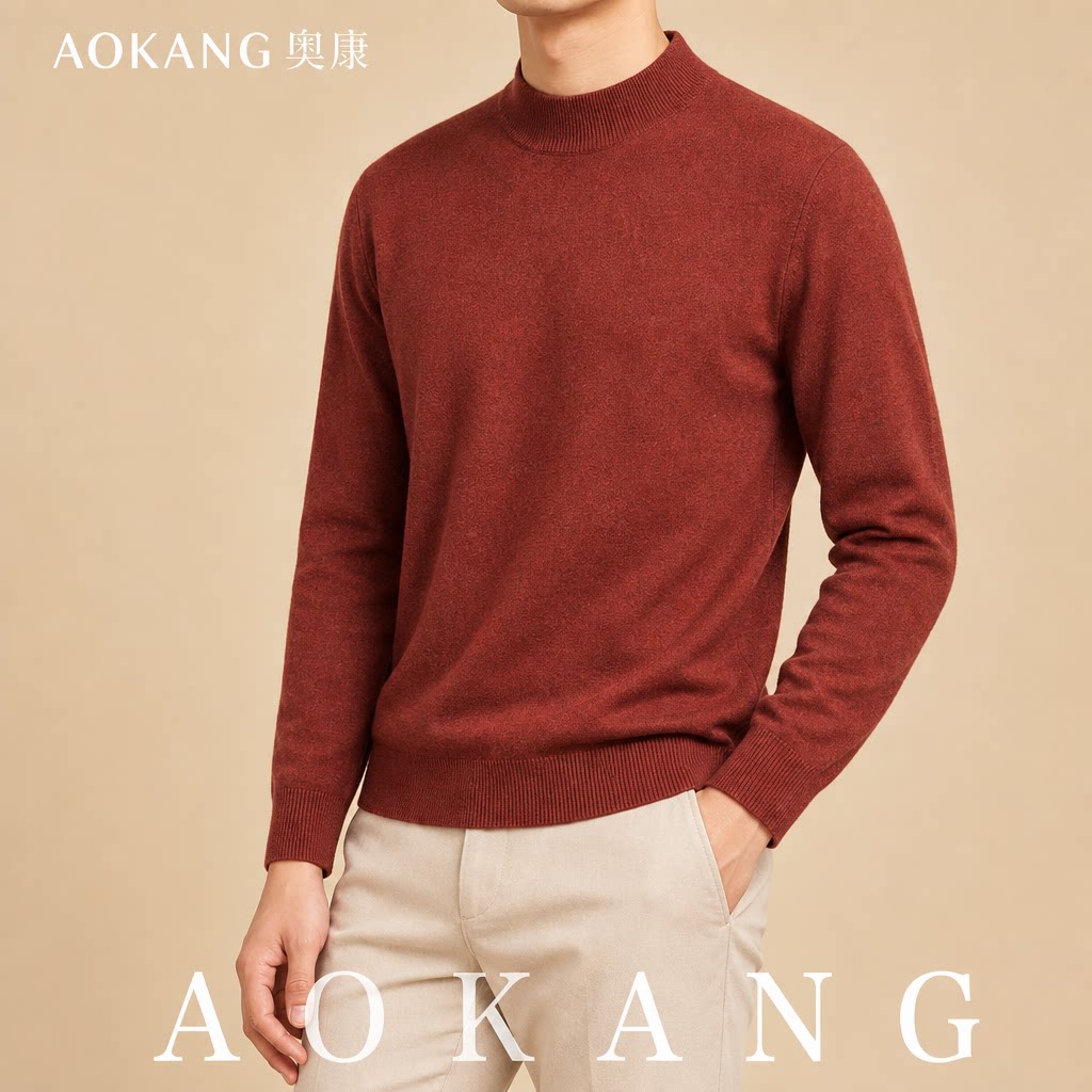 AOKANG奥康秋季男士圆领薄款长袖针织衫宽松纯色通勤百搭休闲上衣