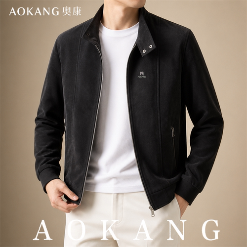 AOKANG奥康秋季男士立领拉链夹克通勤出行轻商务利落有型长袖外套