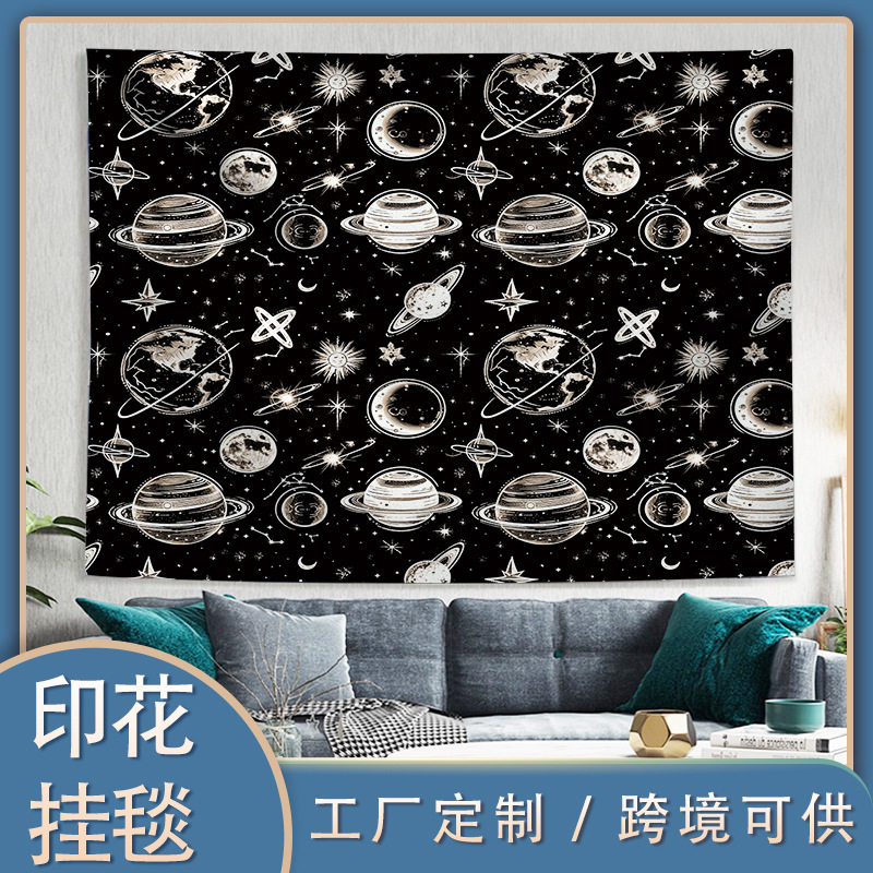 跨境荧光星空宇宙系列印花挂毯 房间宿舍卧室背景布挂毯来图可定
