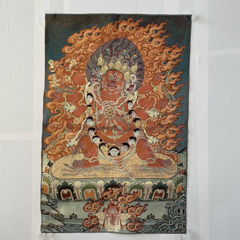 批藏佛刺绣人物七星佛画芯唐卡仿古怀旧现代新中式玄关客厅装饰品