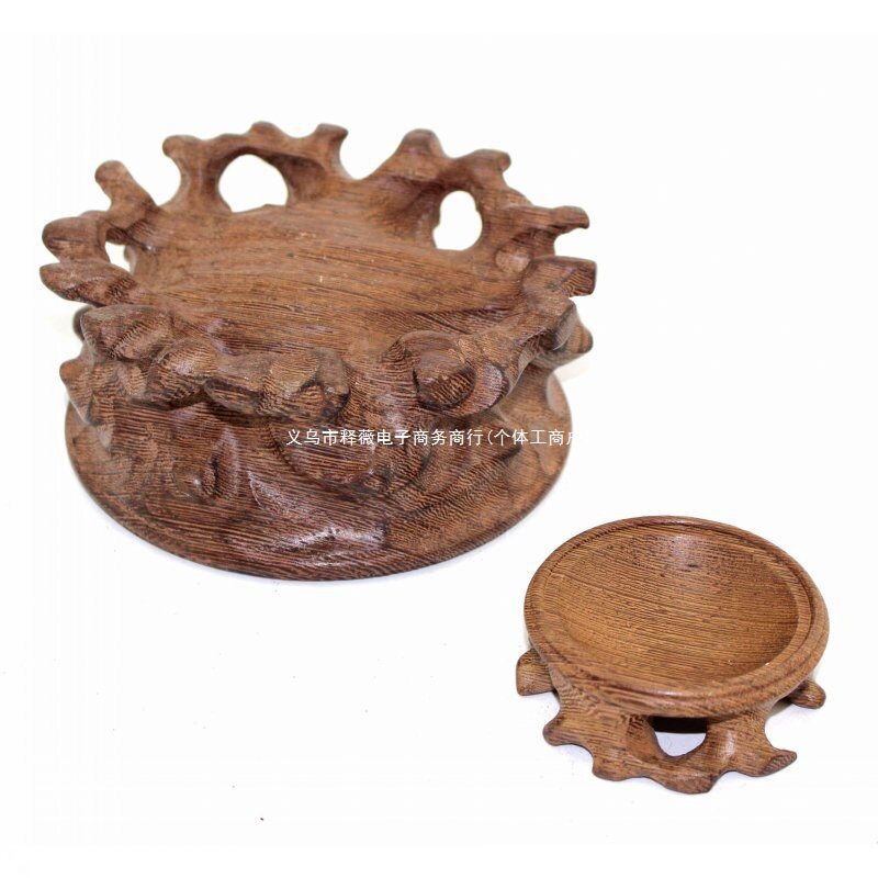 葫芦水晶球底座托架工艺品球形摆件实木底托根雕木质圆形凹面