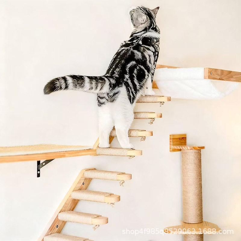 木质猫咪爬架实木跳板墙上爬梯猫玩具木制墙壁剑麻楼梯猫爬架