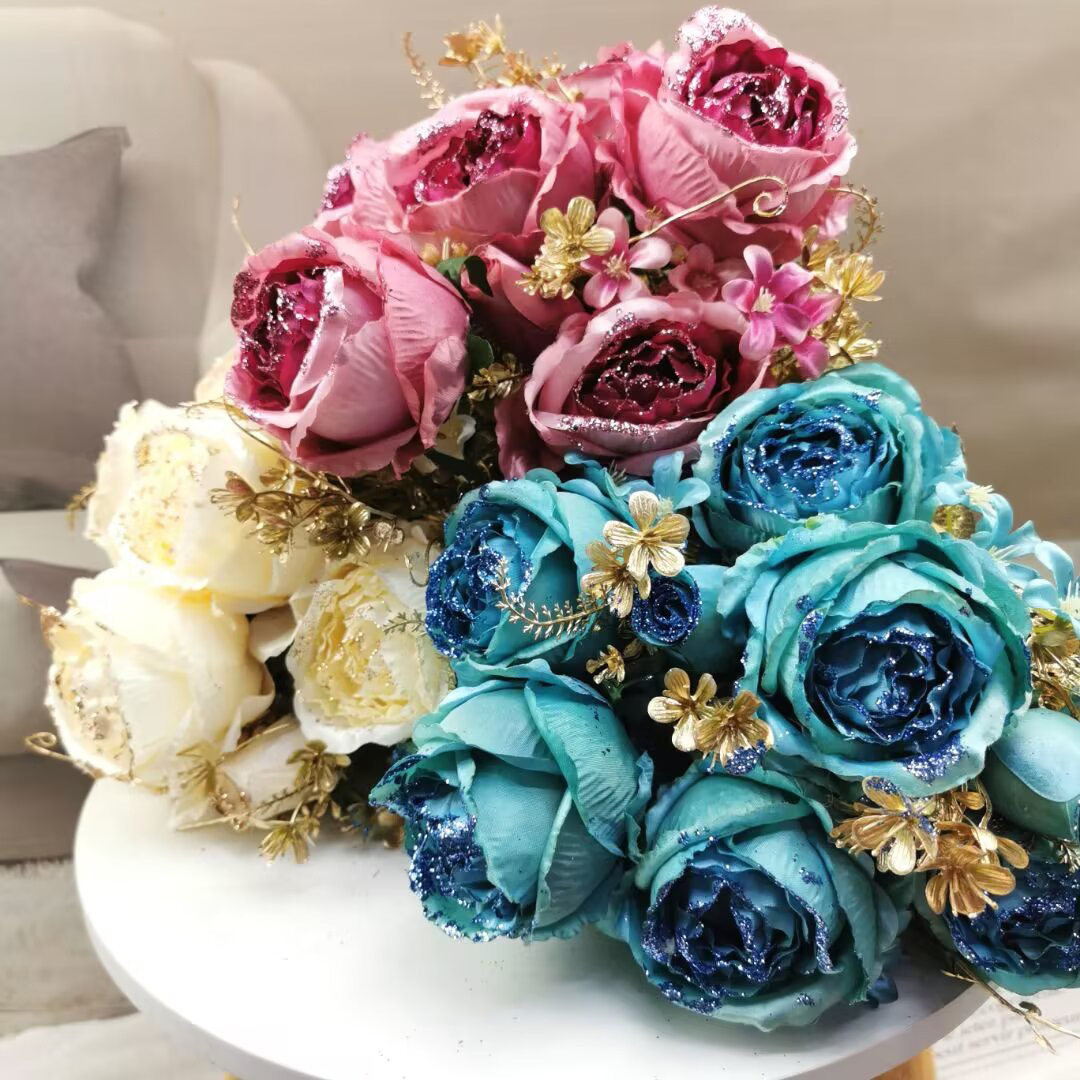 欧式仿真花霸王玫瑰假花束家居装饰假花批发绢花婚礼婚庆高档假花