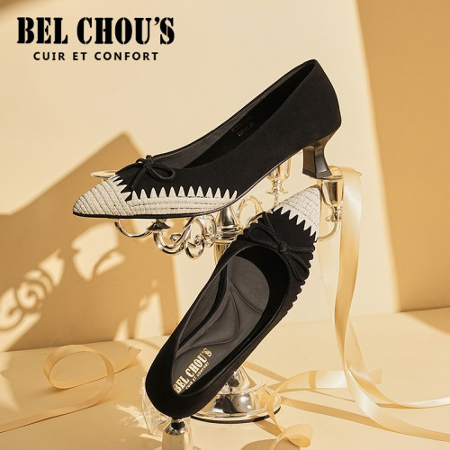 BEL CHOU'S/佰乐舒斯高跟鞋2026秋冬新款拼色粗跟女鞋子时装休闲