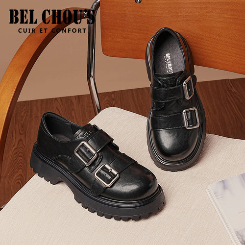BEL CHOU'S/佰乐舒斯乐福鞋女2026秋冬季新款厚底真皮鞋子女百搭