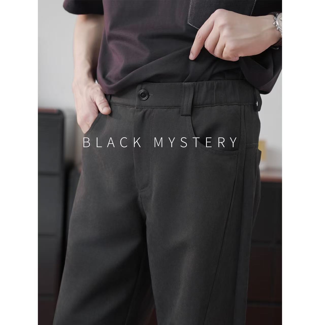 【BlackMystery】垂野秋冬斜纹抗皱高级时尚微宽松弯刀休闲裤3511