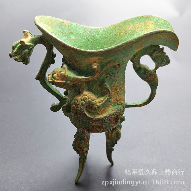仿古做旧酒杯酒具青铜器摆件批发三脚杯古代酒樽道具家居办公摆件