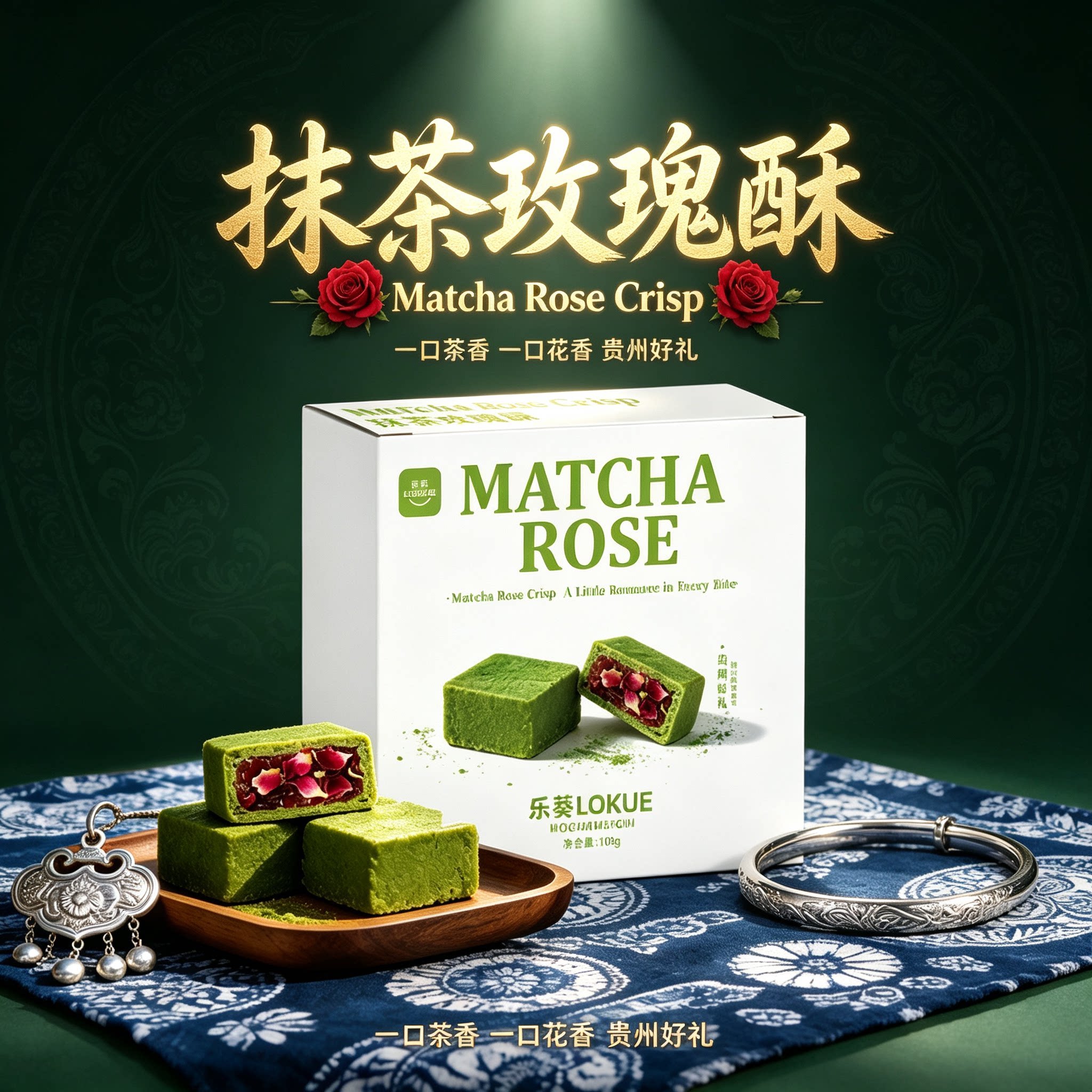 LOKUE抹茶玫瑰酥中式糕点盒装茶香花香贵州特产休闲零食