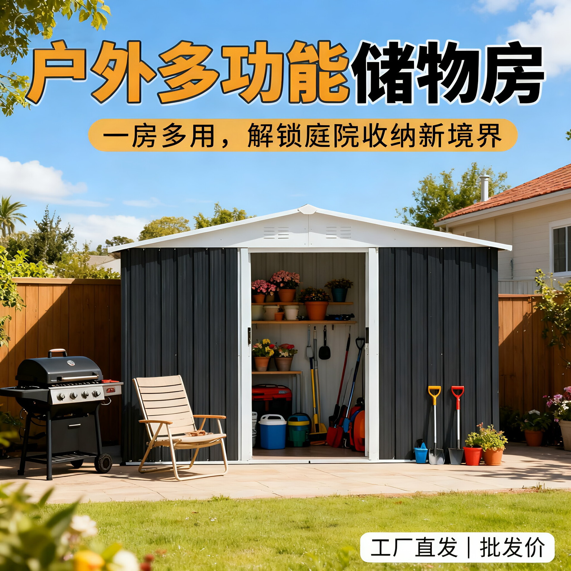 加厚移动户外工具房庭院储物房露台组合屋简易活动房花园物间代发