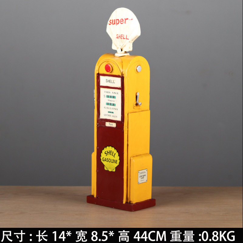 欧式复古铁艺加油机模型摆件手工金属储物柜酒柜创意家居软装饰品