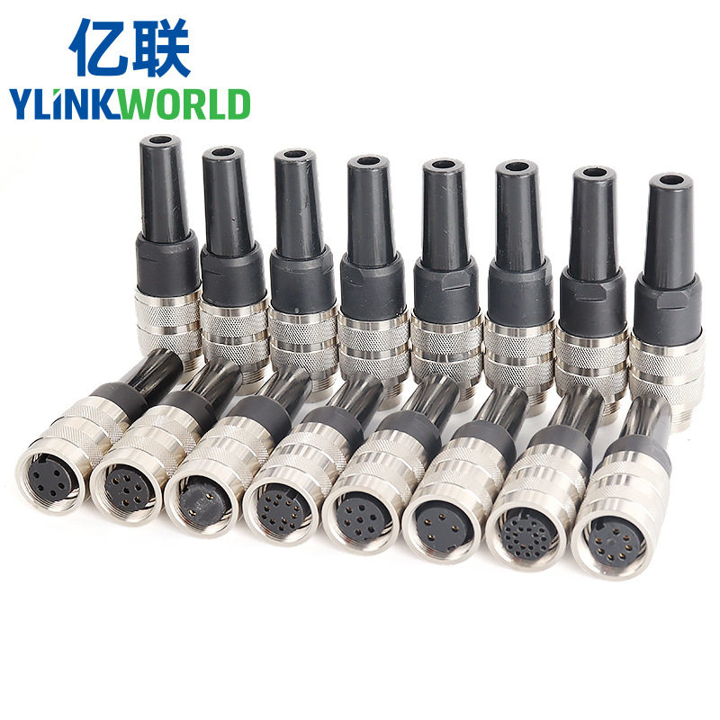 M16组装式6芯6针6孔现场安装焊接式公头母头防水连接器IP67航空头