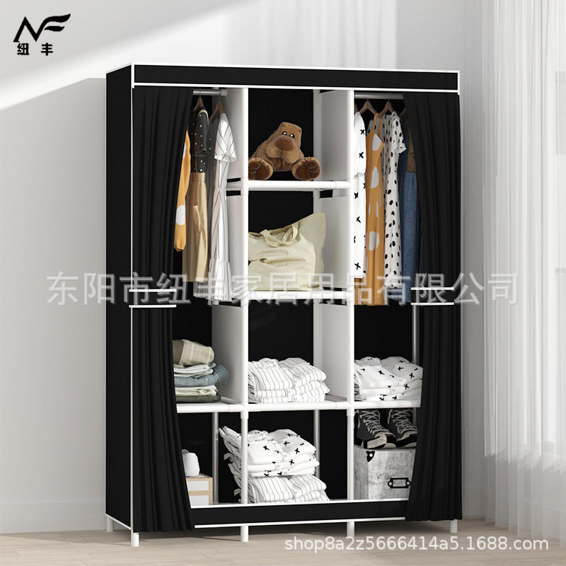 跨境简易衣柜现代简约组装布衣架经济型简易无纺布衣柜收纳柜工厂