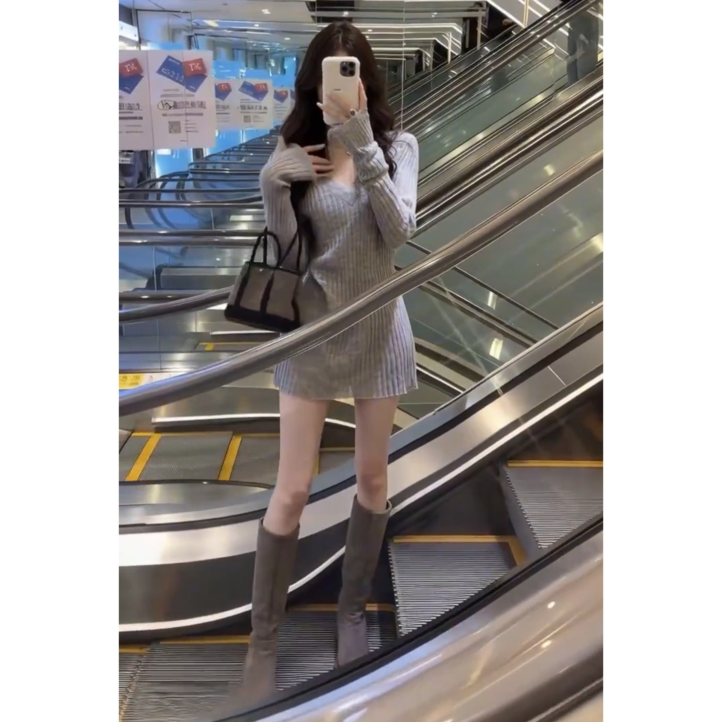 巨好看灰色V领毛衣针织洋
