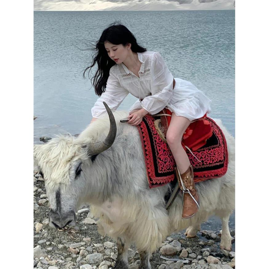 法式白色长袖连衣裙子女