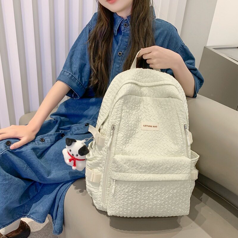 小众设计简约双肩包女大学生初中生少女日系软妹泡泡格高颜值书包