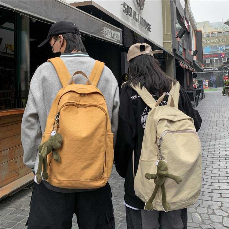 帆布双肩包女原宿简约大容量高中大学生书包森系旅行质感背包